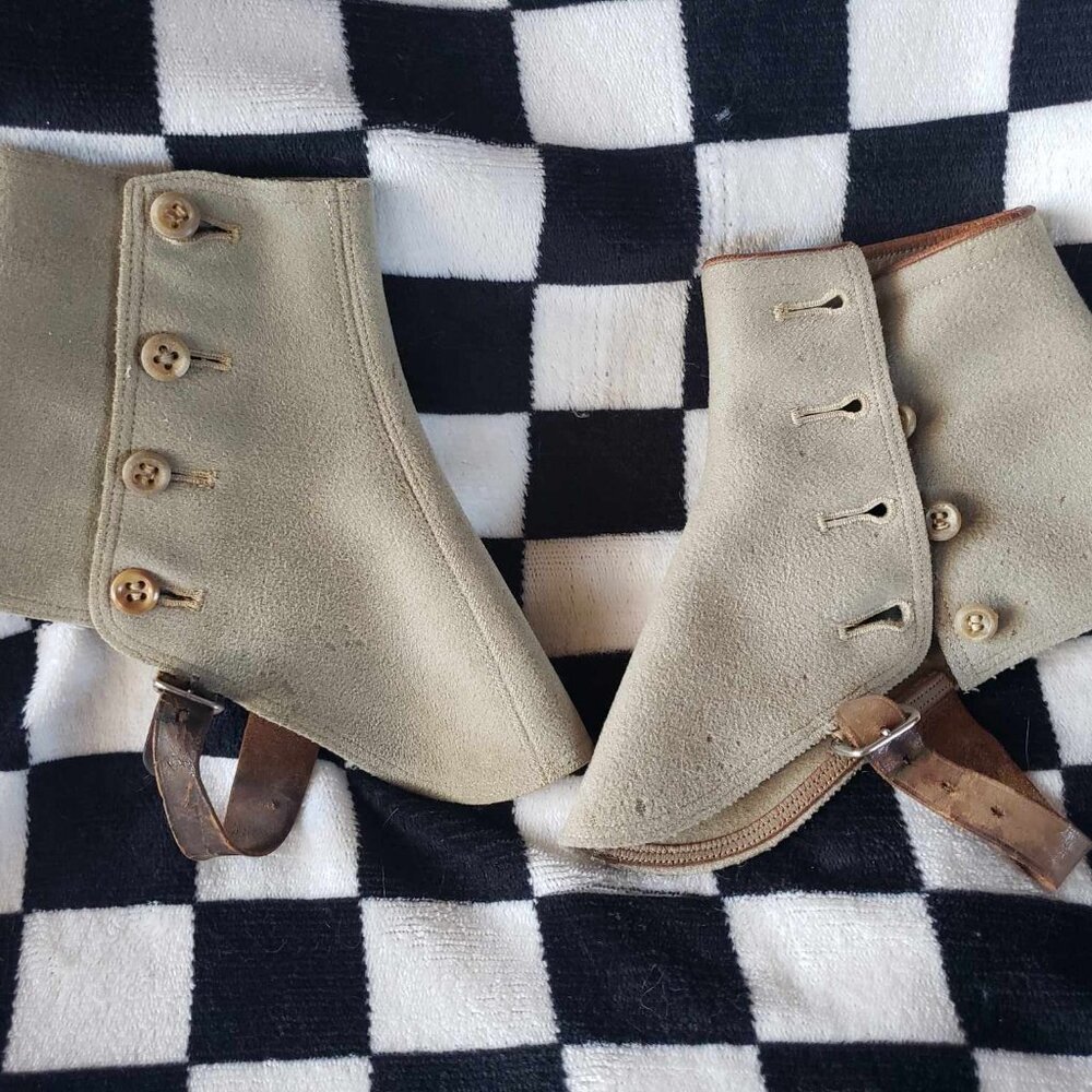 Womens dress spats, antique, English Boxcloth, circa 1914-1920